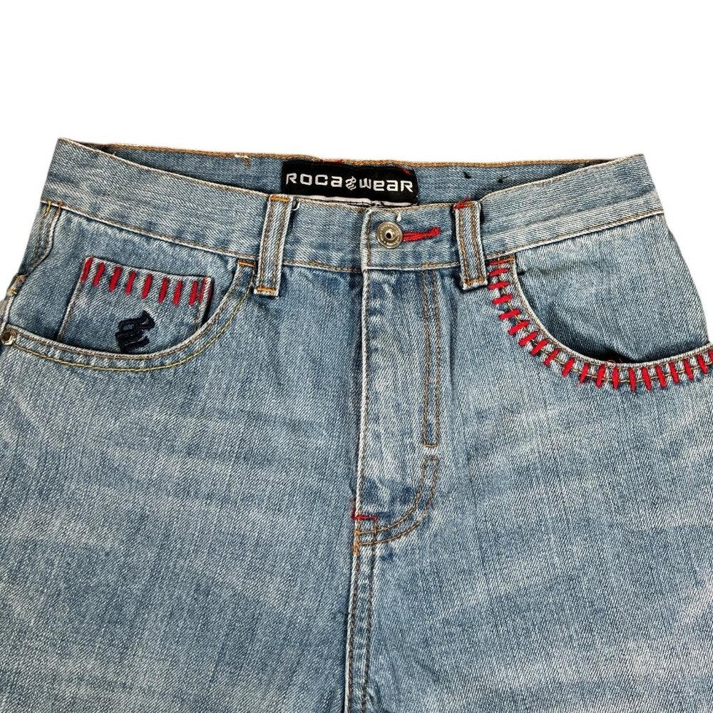 VTG Roca Wear Boys Blue Denim Hip Hop Straight Leg Authentic Jean Shorts Size 10 - Picture 5 of 13